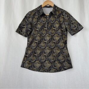 Sport Haley | Black & Gold Swirl Print 1/4 Zip Golf Polo Shirt | US S